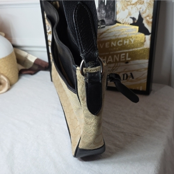 Coach Black and Tan Messenger Bag with Yellow Stripe - Picture 4 of 13